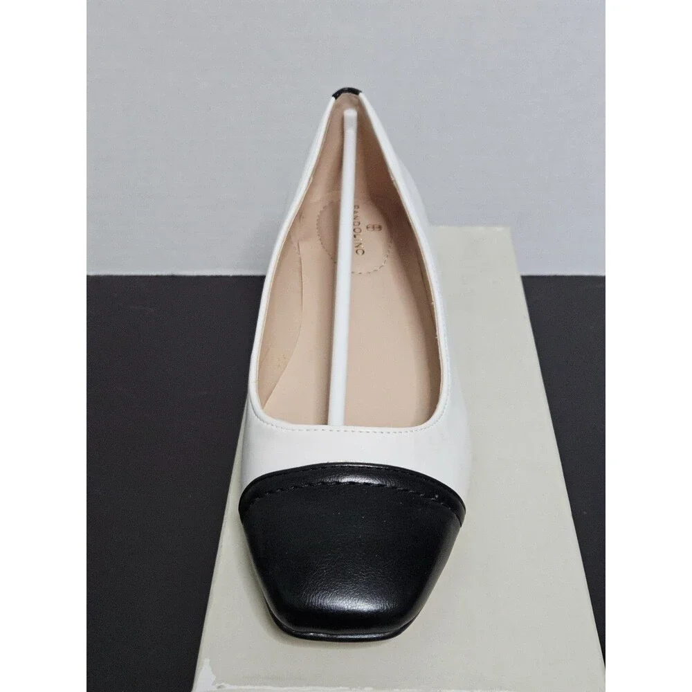 Sz 8 - Bandolino Womens Ballet Flat Patent Cap Toe White Black Leather Taprinz